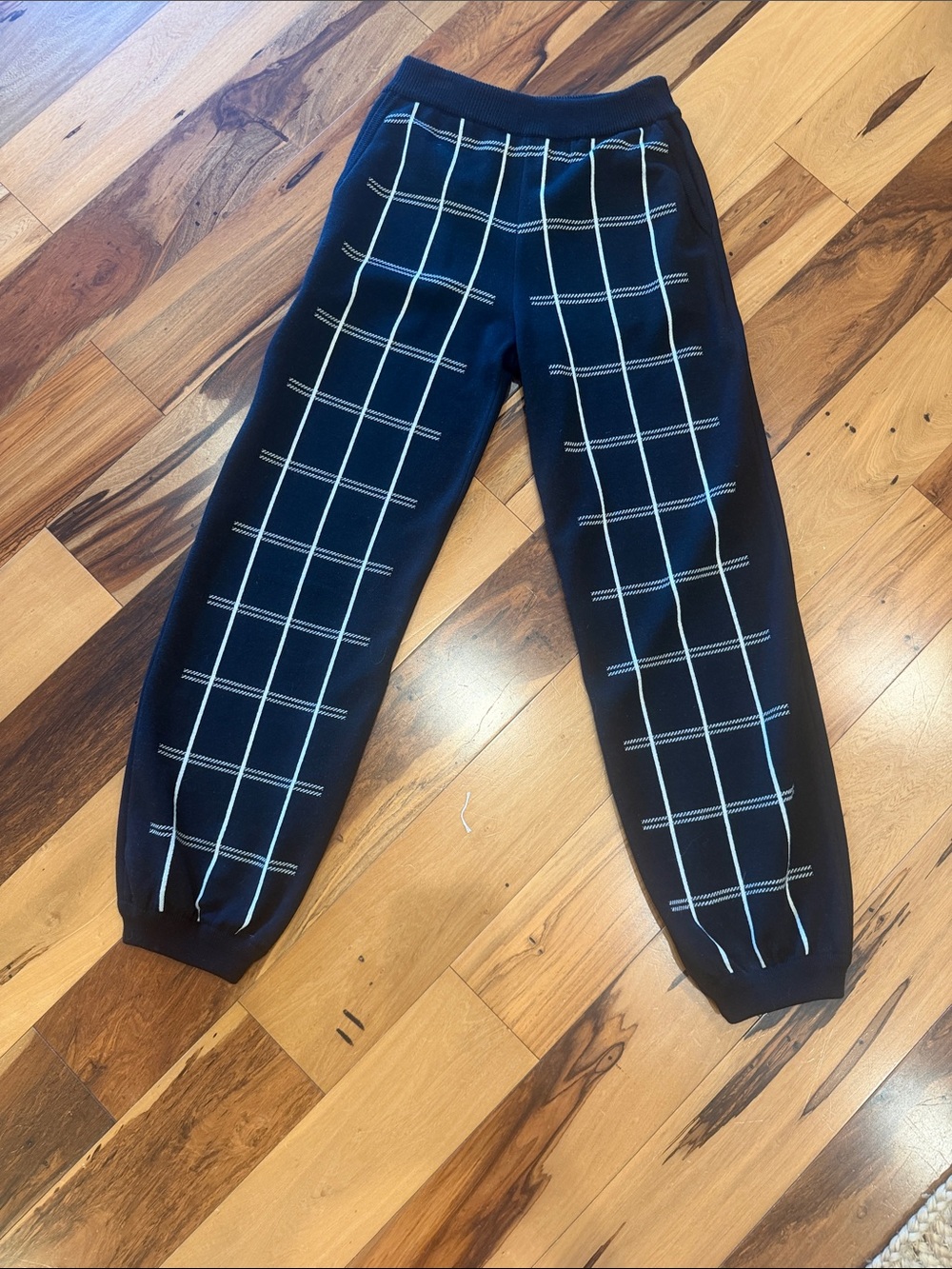Chloe Black Joggers with White Grid Stitch